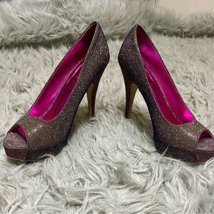 Chinese Laundry Glitter Peep-Toe Heels